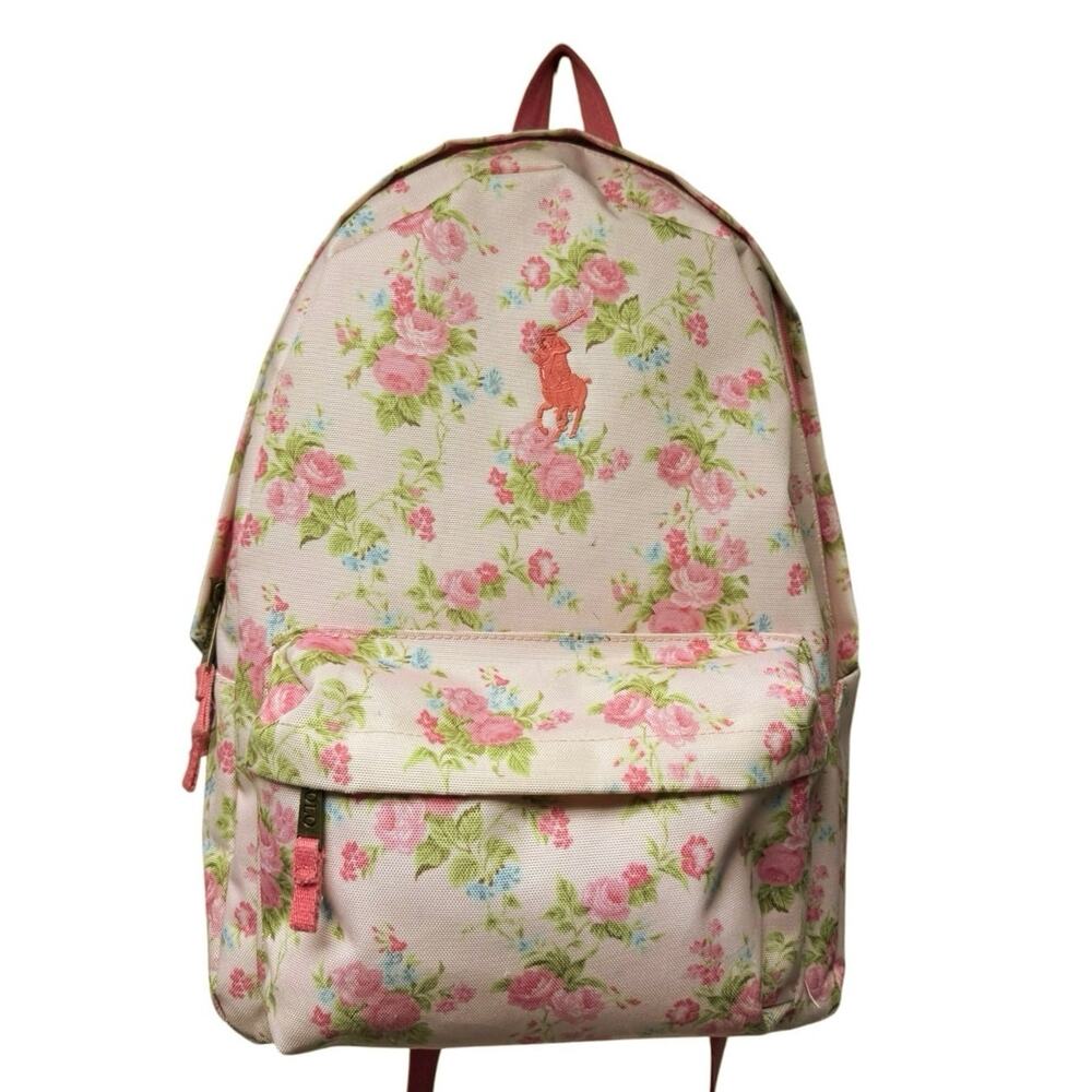 Polo Ralph Lauren Kids Backpack Pink Floral Logo School Camp Adjustable Roomy